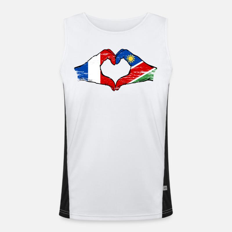 France Namibia Flag Heart used Men's Functional Contrast Tank Top 