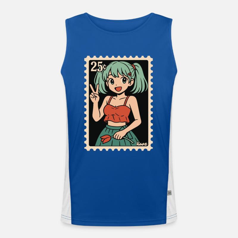 Anime Mädchen Poststempel Illustration Funktionelles Kontrast-Tank Top für Männer 