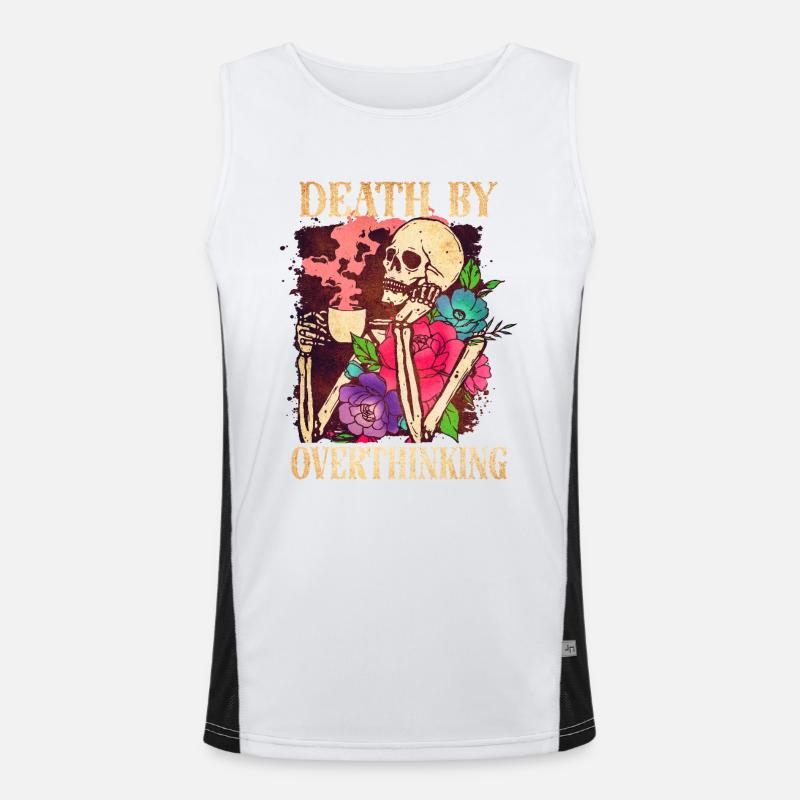 Death by Overthinking Funny Skeleton - Men's Functional Contrast Tank Top  - white/black