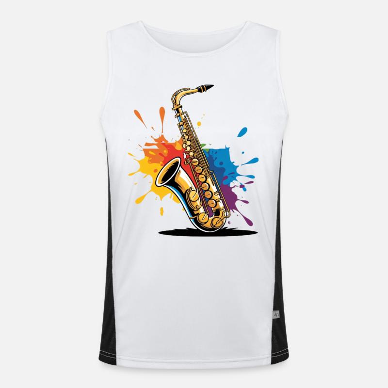 Expressionistische Saxophon Kunstdruck Funktionelles Kontrast-Tank Top für Männer 