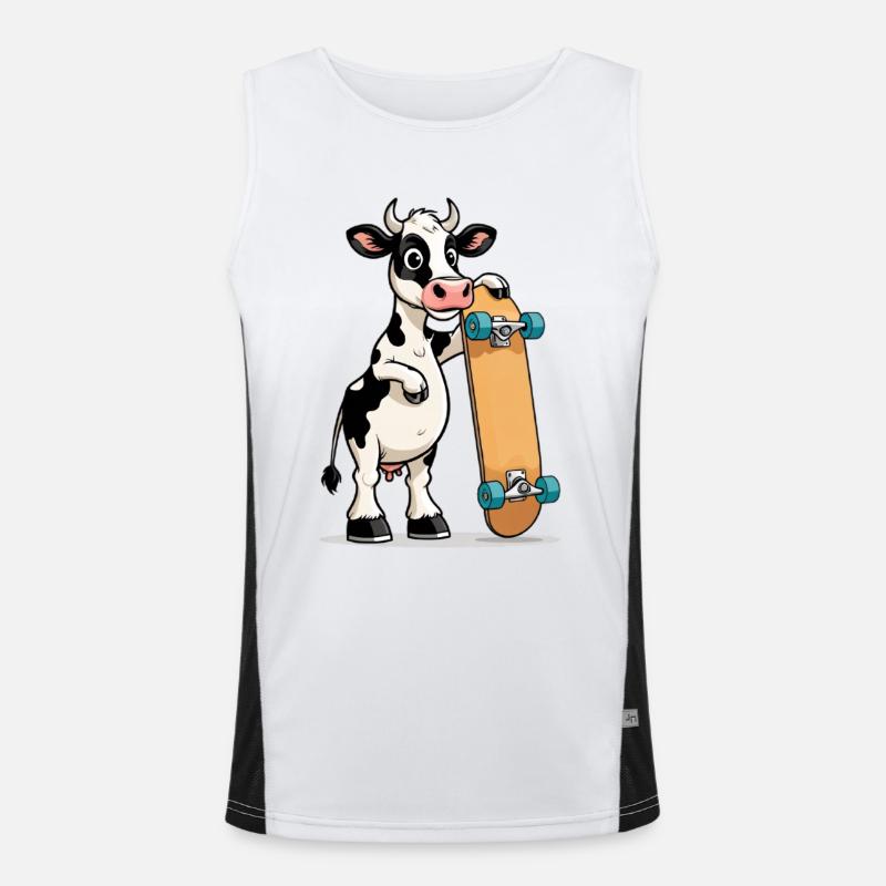 Kuh mit Skateboard Funktionelles Kontrast-Tank Top für Männer 