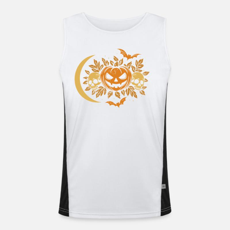 Halloween græskar med kranier og måne - Funktionel kontrast tanktop til herrer  - hvid/sort