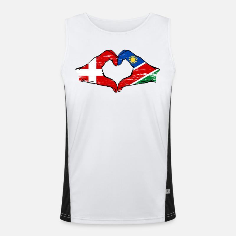 Dänemark Namibia Flagge Hände Herz used Funktionelles Kontrast-Tank Top für Männer 