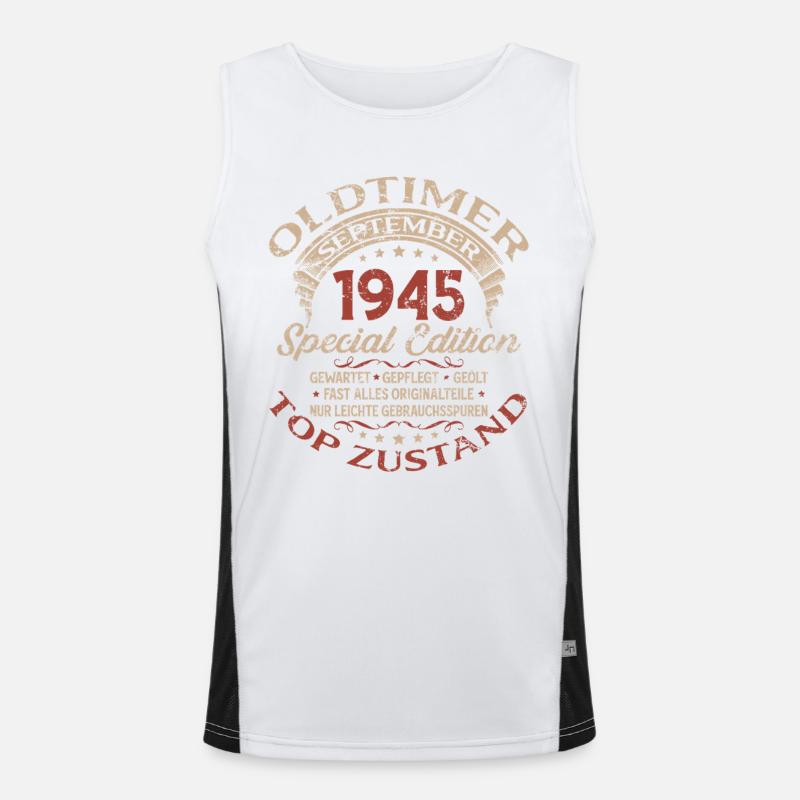 80. Geburtstag Geschenk Oldtimer September 1945 Funktionelles Kontrast-Tank Top für Männer 