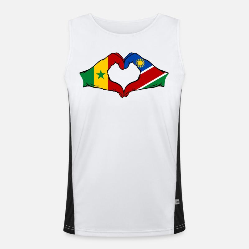 Senegal Namibia Flagge Hände Herzform Funktionelles Kontrast-Tank Top für Männer 