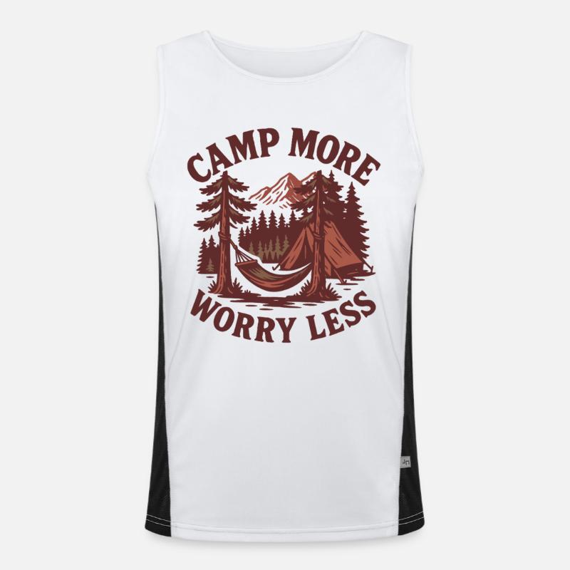 Camp More Worry Less Funny Camping Camper Funktionelles Kontrast-Tank Top für Männer 