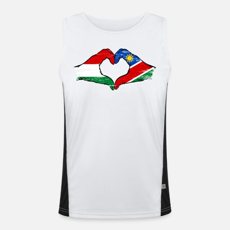 Ungarn Namibia Flagge Hände Herz used Funktionelles Kontrast-Tank Top für Männer 