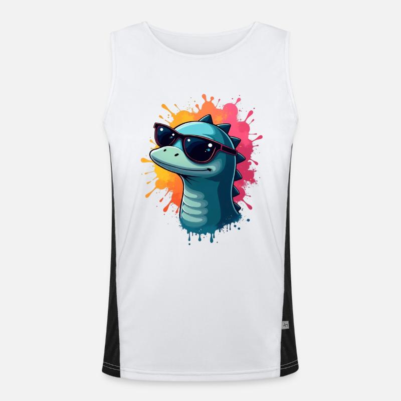 Cool Dino mit Sonnenbrille Funktionelles Kontrast-Tank Top für Männer 