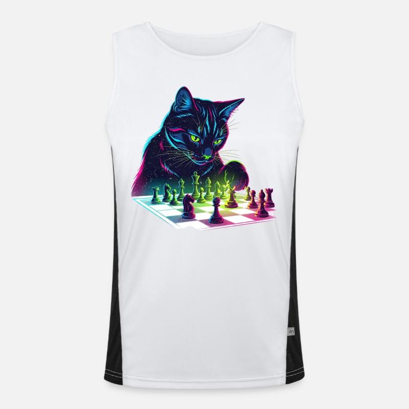 Neon Schwarzer Katzen-Schach-Design Funktionelles Kontrast-Tank Top für Männer 