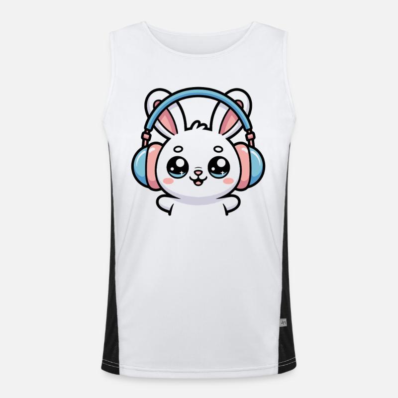 Rabbit with headphones cool music lovers Men's Functional Contrast Tank Top 