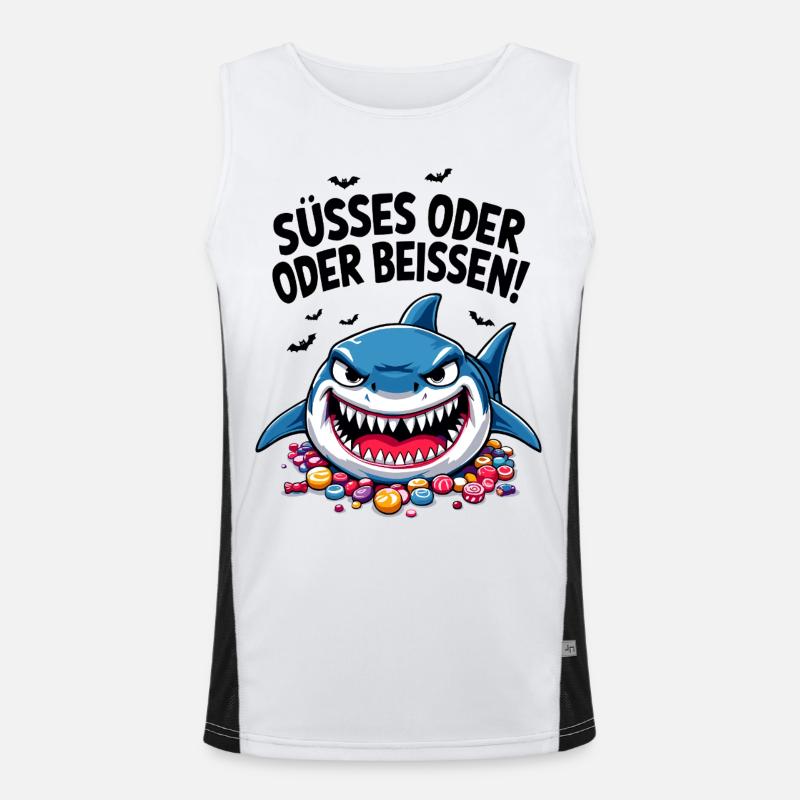 Halloween Süßes oder Saures Hai Süßgkeiten Funktionelles Kontrast-Tank Top für Männer 