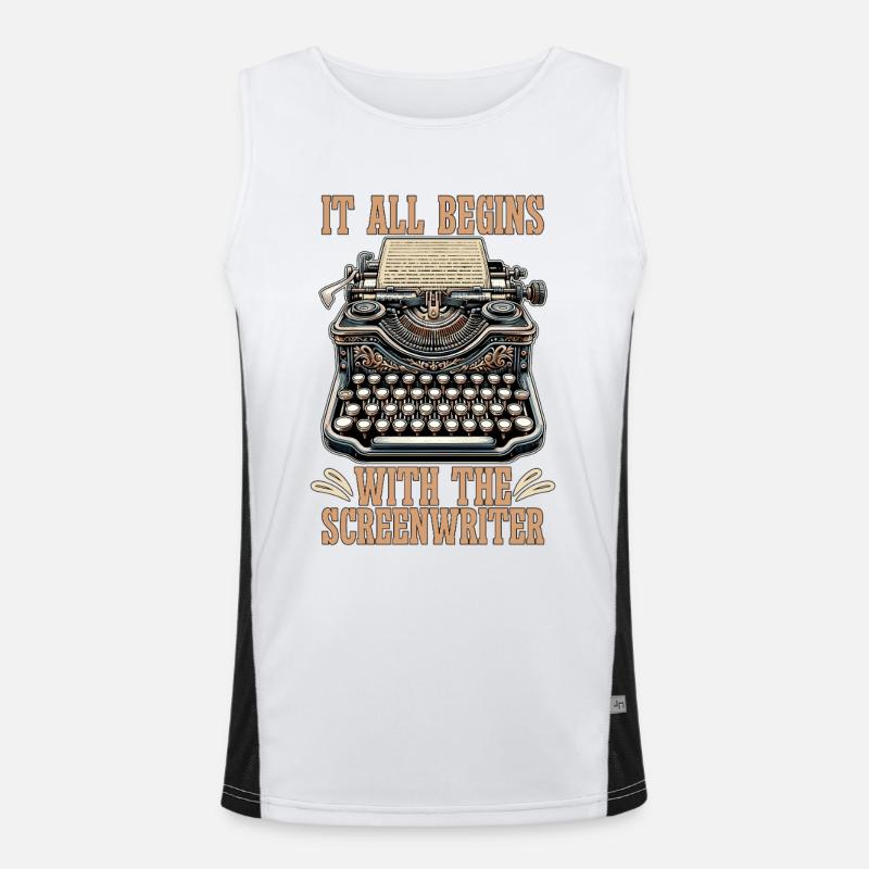 Screenwriter It All Begins With The Scriptwriting Funktionelles Kontrast-Tank Top für Männer 