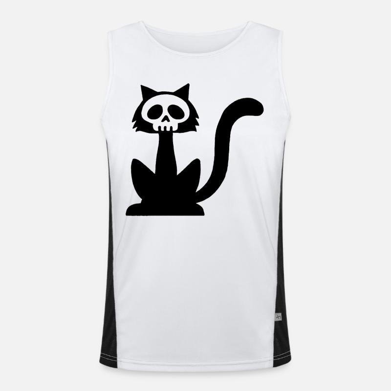 Schwarzer Katzenschädel Funktionelles Kontrast-Tank Top für Männer 