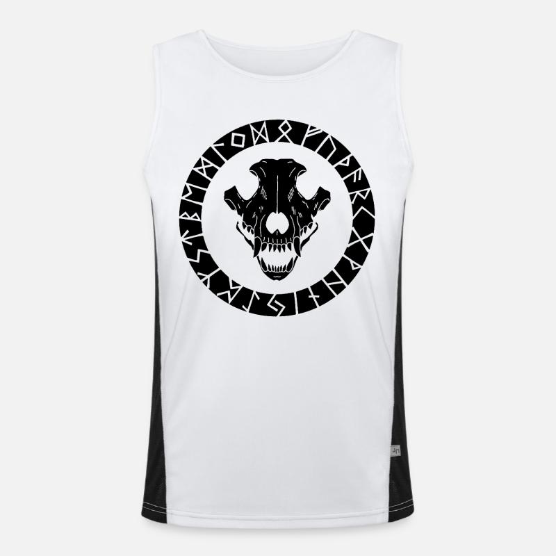 Schwarzer Wikinger Wolf Schädel Funktionelles Kontrast-Tank Top für Männer 