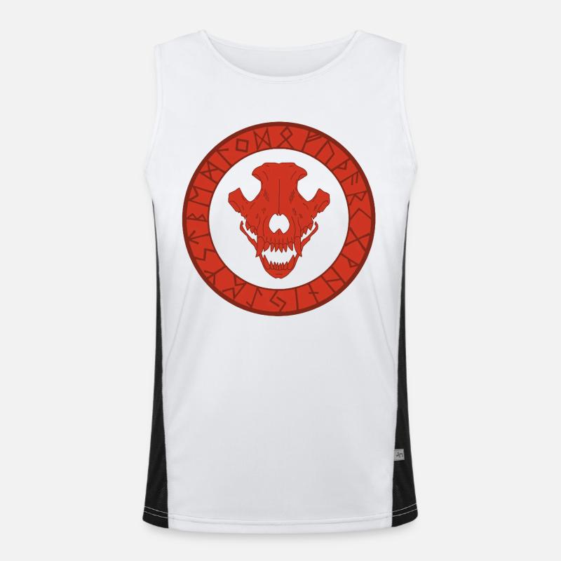 Roter Wikinger Wolf Schädel Funktionelles Kontrast-Tank Top für Männer 