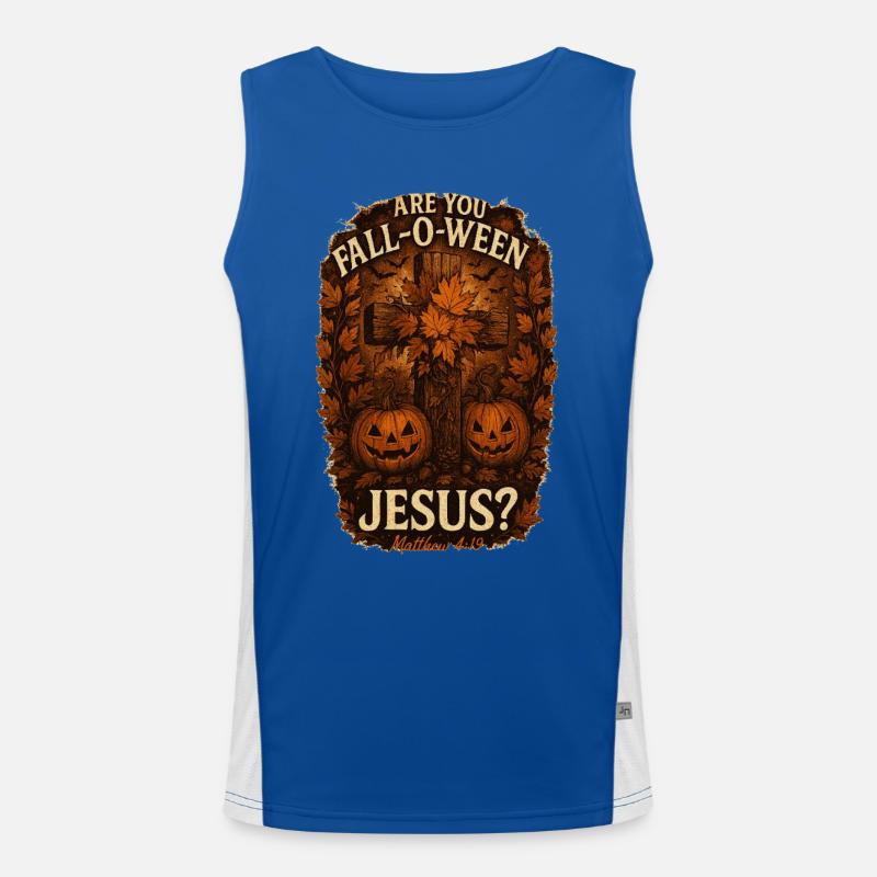 Bist du Fall-O-Ween Jesus Halloween Herbst Funktionelles Kontrast-Tank Top für Männer 