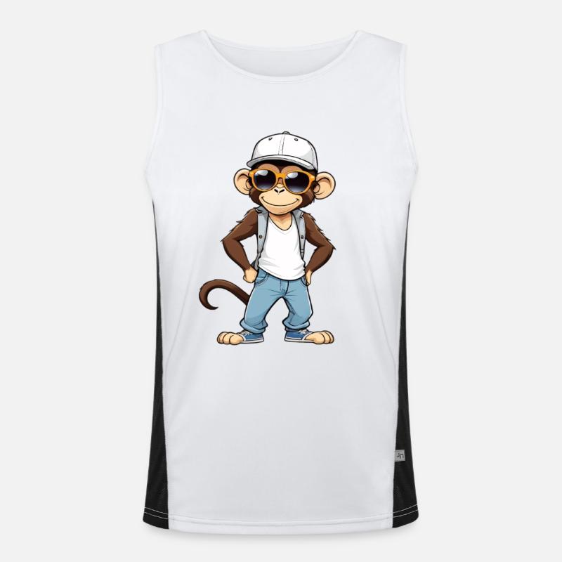 Cool monkey with sunglasses and cap - Men's Functional Contrast Tank Top - white/black