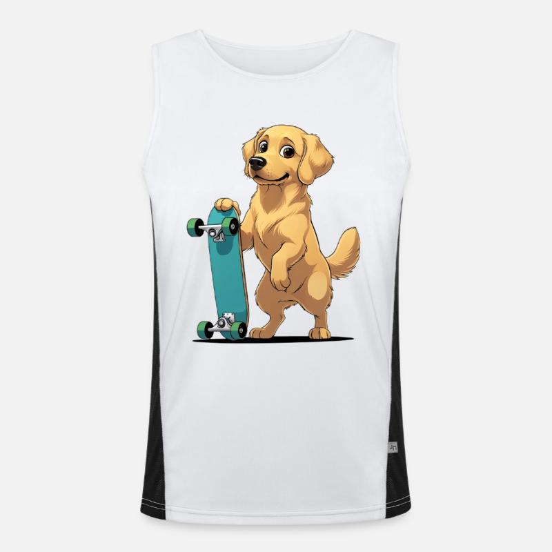 Golden Retriever mit Skateboard Illustration Funktionelles Kontrast-Tank Top für Männer 