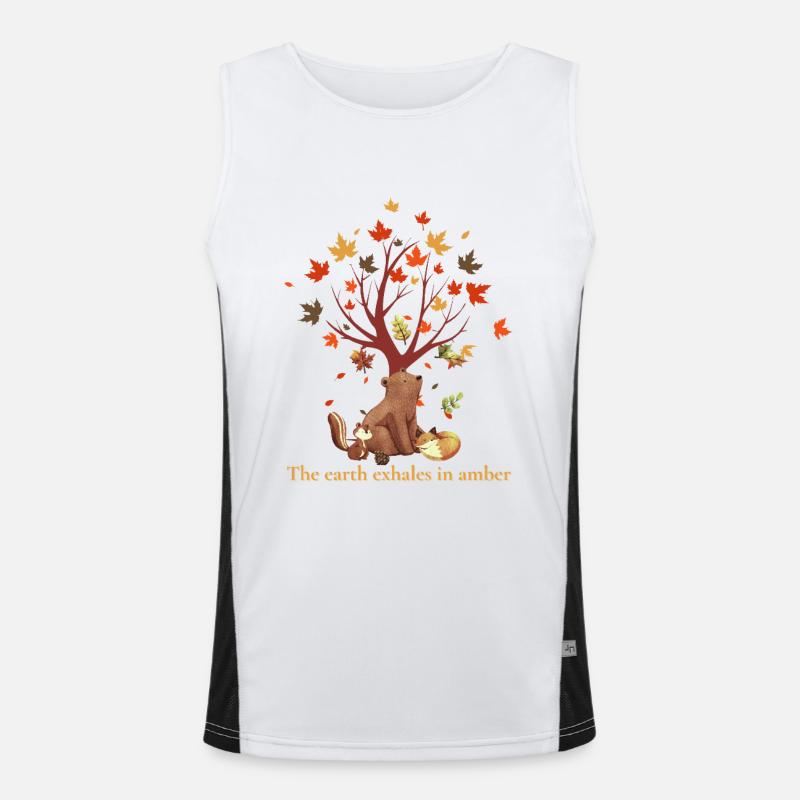 Forest animals with autumn tree and saying Men's Functional Contrast Tank Top 