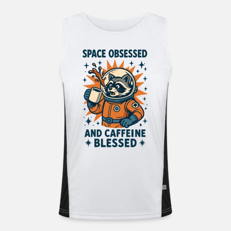Space Obsessed And Caffeine Funny Men's Functional Contrast Tank Top 