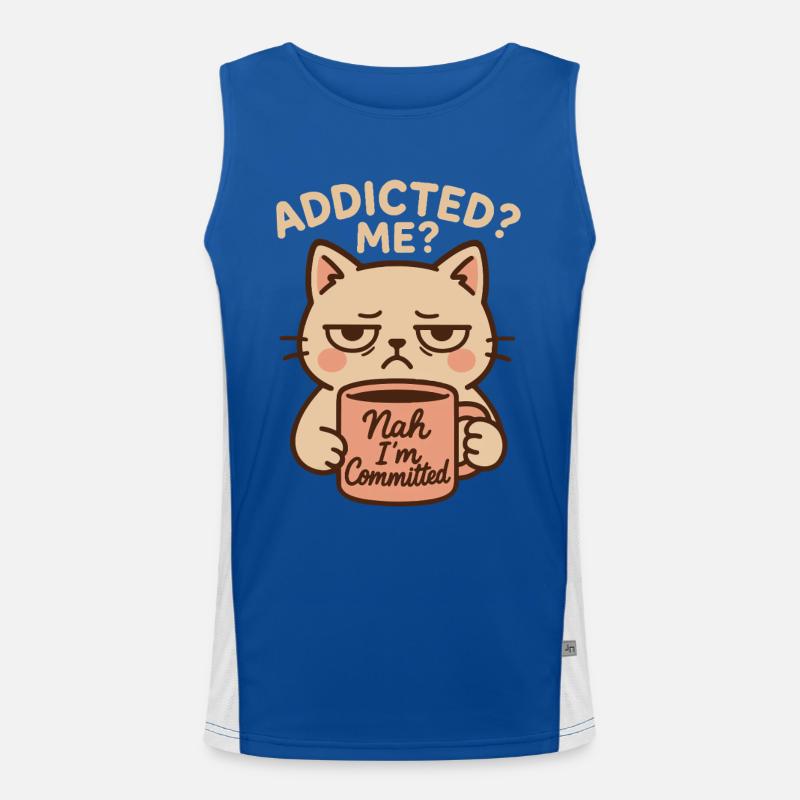 Addicted Me Nah I'm Committed Coffee Funny Cat Men's Functional Contrast Tank Top 