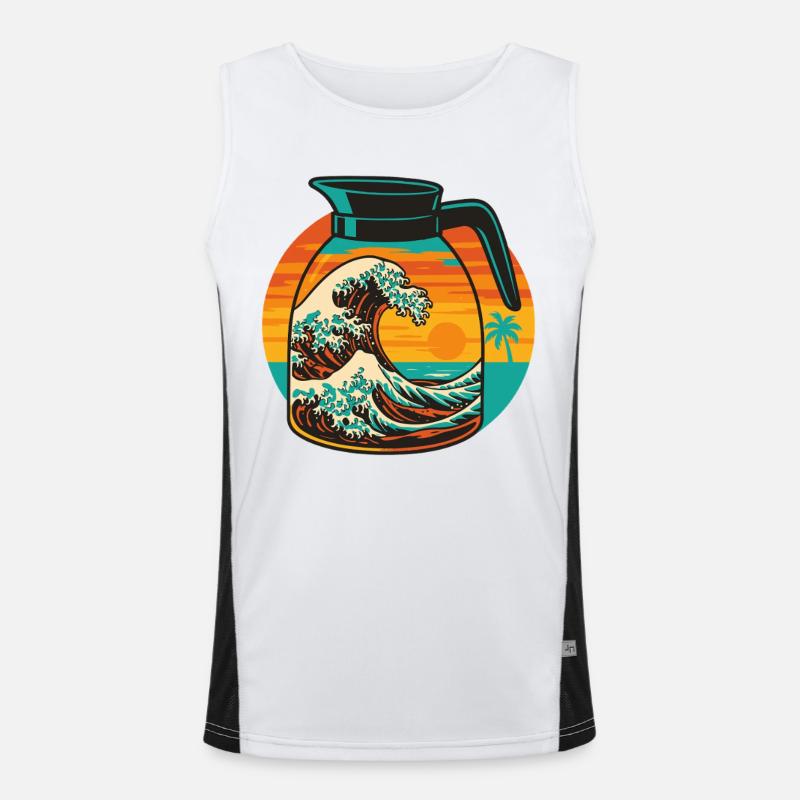 Coffee Japan Wave Kanagawa Ocean Sunset Fun Design Men's Functional Contrast Tank Top 