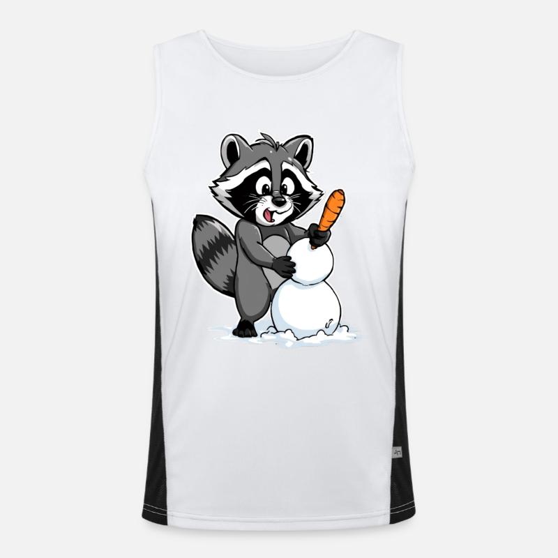 Niedlicher Waschbär mit Schneemann Funktionelles Kontrast-Tank Top für Männer 