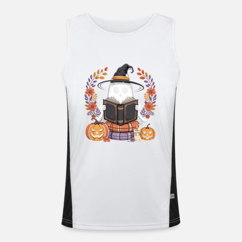 Witch Pumpkin Ghost Reader Design - Men's Functional Contrast Tank Top  - white/black