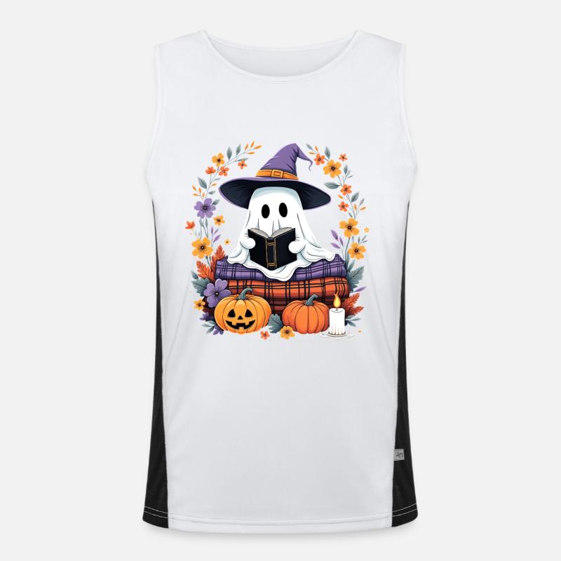 Fantôme de sorcière d’Halloween confortable avec des citrouilles Débardeur respirant contrasté Homme 
