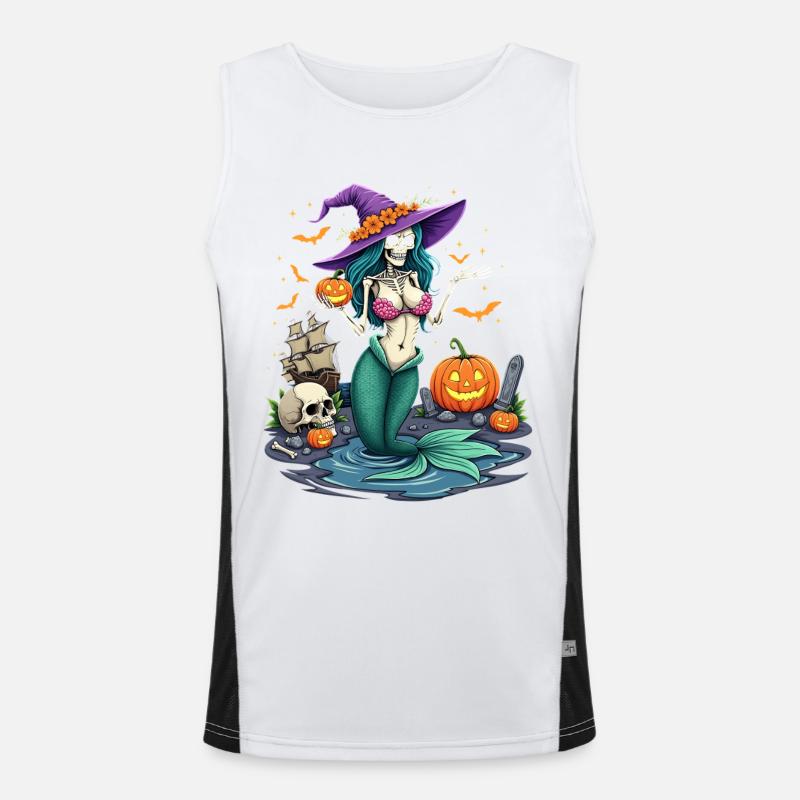Witch Mermaid with Halloween Elements - Men's Functional Contrast Tank Top  - white/black