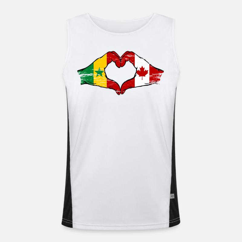 Sénégal Canada Drapeau Mains Coeur Forme Débardeur respirant contrasté Homme 