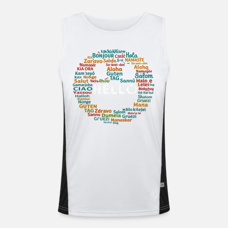 Start with Positive Hello Different World Language Men's Functional Contrast Tank Top 