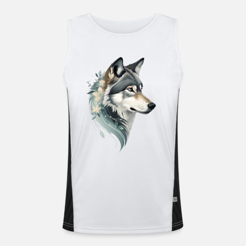 Wolf head with flower ornament - Men's Functional Contrast Tank Top  - white/black