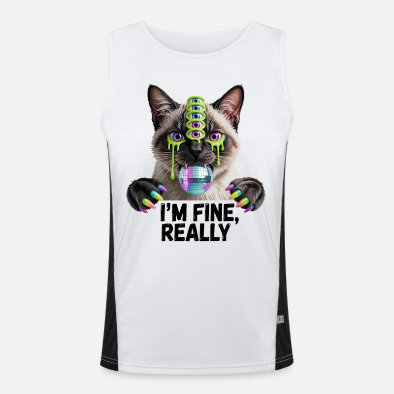 Neon Multi-Eyed Disco Cat Men's Functional Contrast Tank Top 