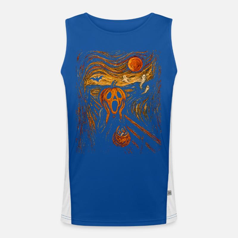 Halloween Pumpkin Scream Spooky Ghosts  Bat Design Men's Functional Contrast Tank Top 