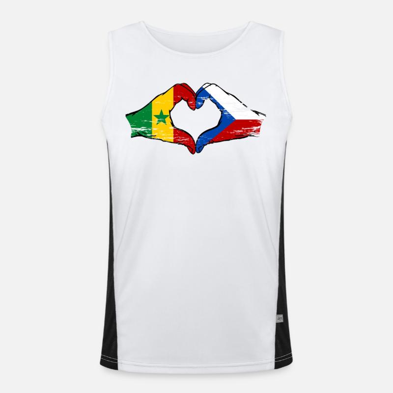 Sénégal République tchèque Drapeau Mains Coeur Forme Débardeur respirant contrasté Homme 