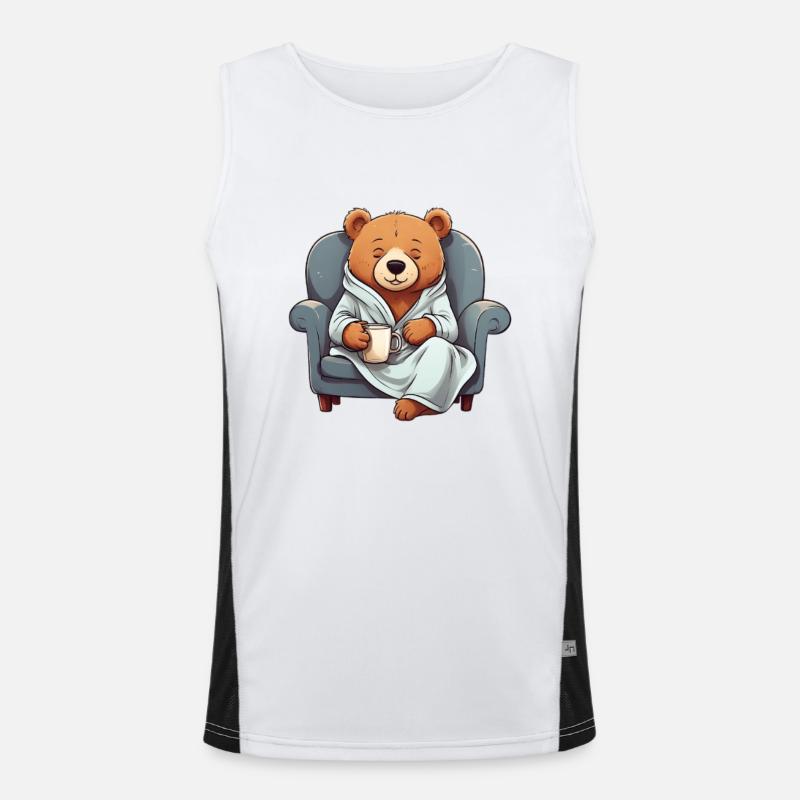 Cuddly bear in a dressing gown - Men's Functional Contrast Tank Top  - white/black