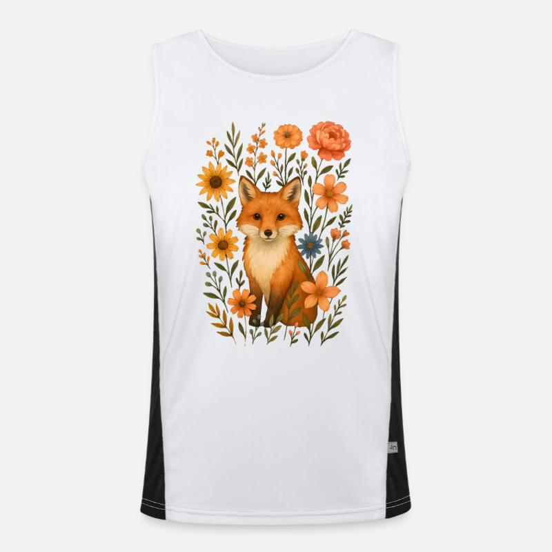 Fuchs mit Blumen Cottagecore Funktionelles Kontrast-Tank Top für Männer 
