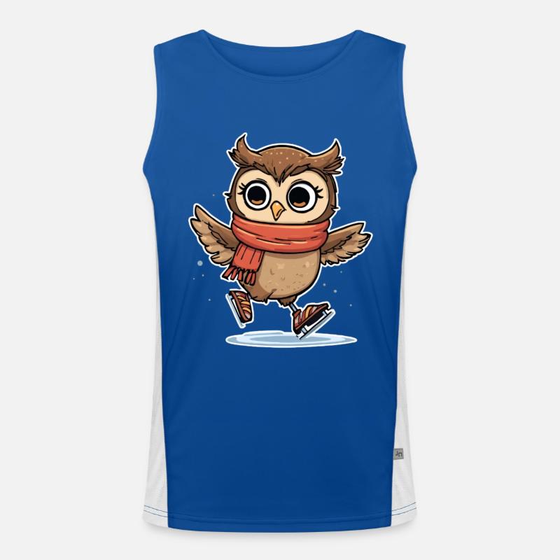 Wintereule mit rotem Schal auf Eis Funktionelles Kontrast-Tank Top für Männer 