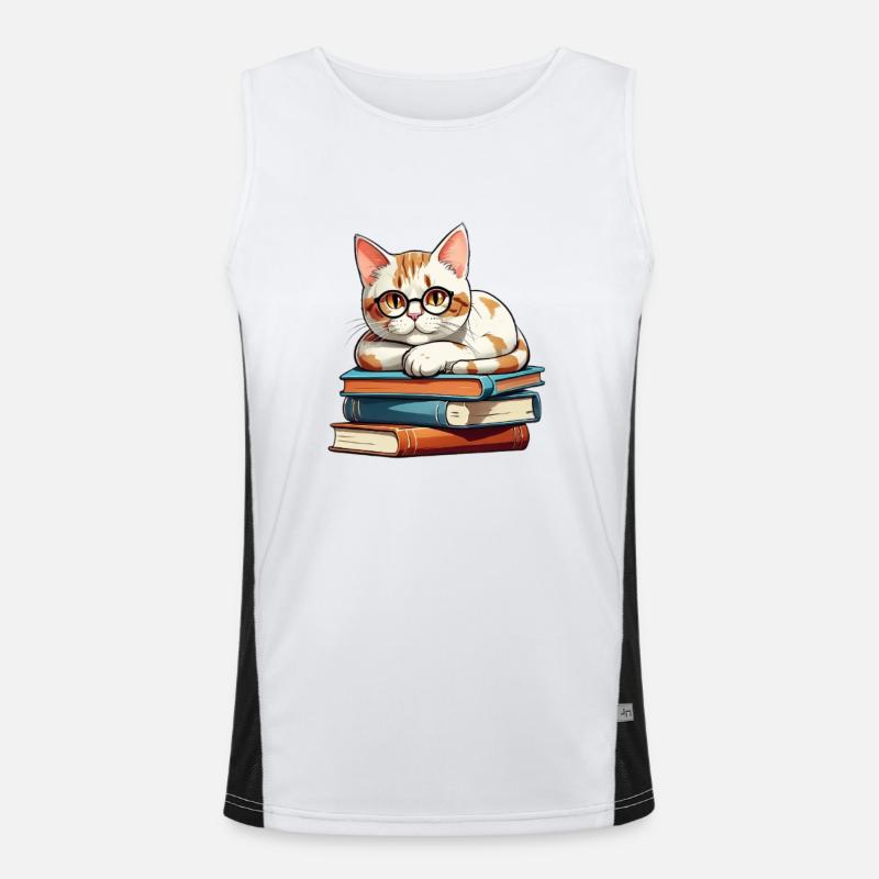 Lese Kätzchen auf Büchern mit Brille Funktionelles Kontrast-Tank Top für Männer 