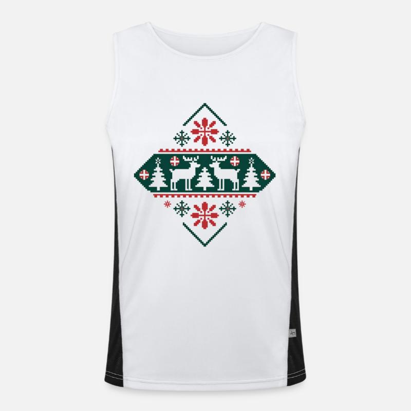 Retro Pixel Art Christmas Pattern Deer and Fir Trees Men's Functional Contrast Tank Top 