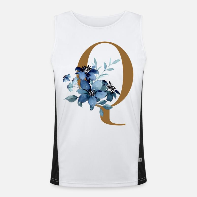 Floral Q – Lettre dorée avec des fleurs Débardeur respirant contrasté Homme 