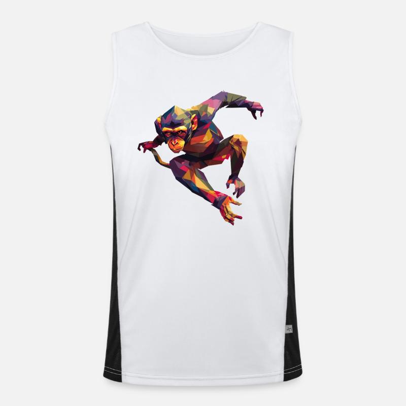 Polygon-Affe im Sprung: Farbrausch Funktionelles Kontrast-Tank Top für Männer 