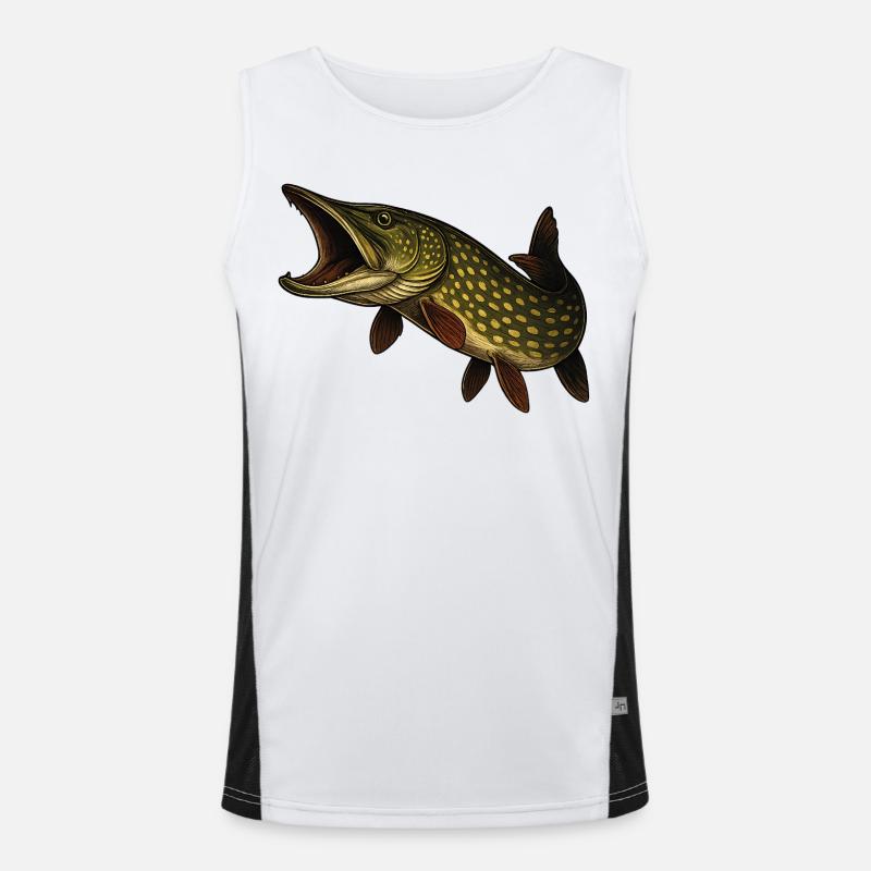 Dynamic Pike Fish Motif Men's Functional Contrast Tank Top 