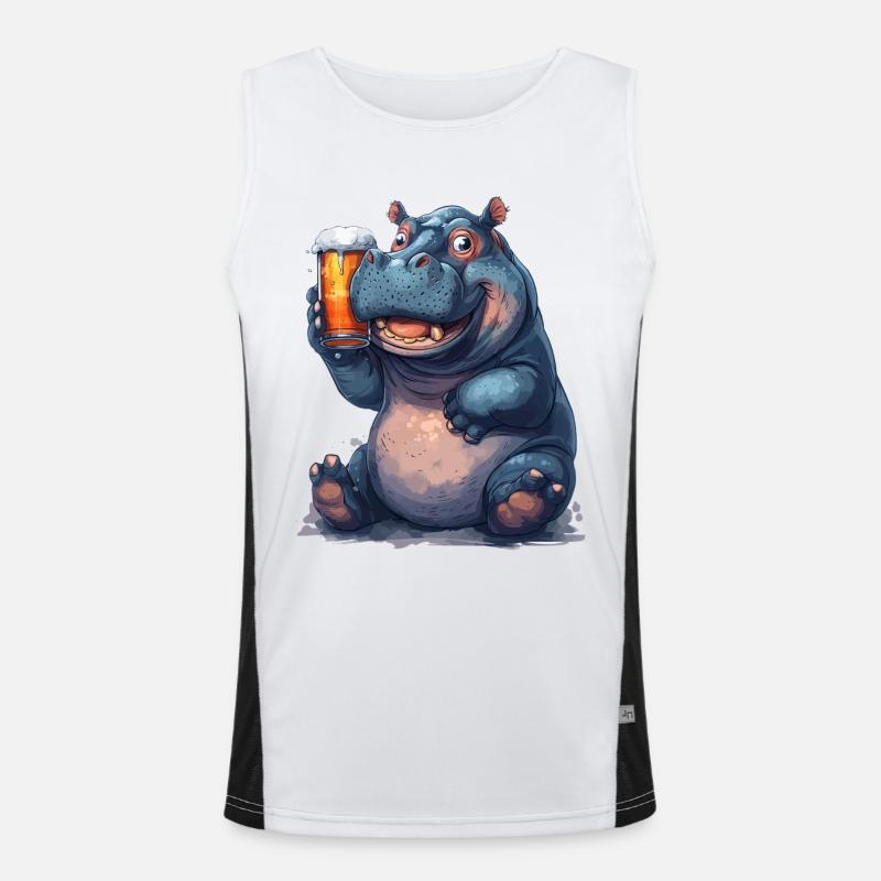 hippopotame avec verre à bière impression de dessin animé Débardeur respirant contrasté Homme 