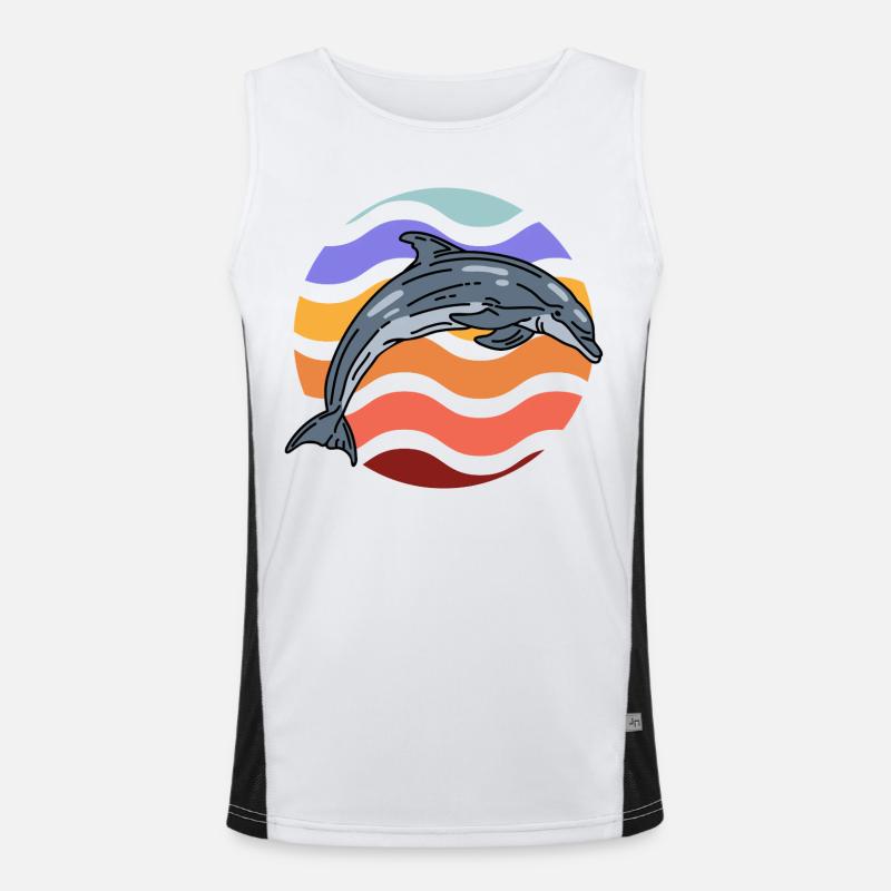 Dolphin in wave pattern - Men's Functional Contrast Tank Top  - white/black