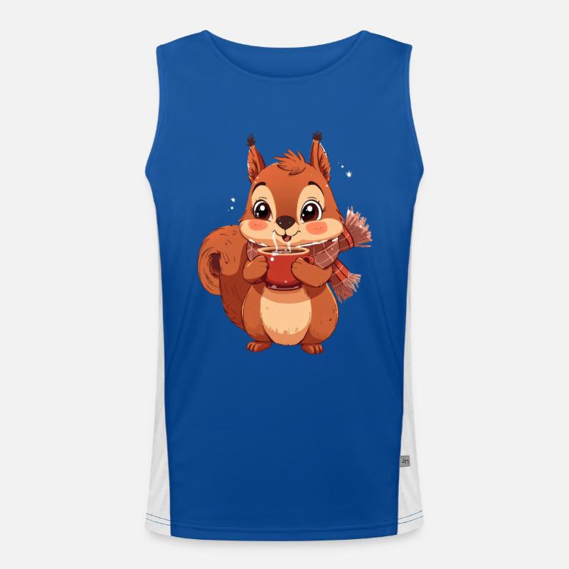 Winterliches Eichhörnchen mit Tasse Funktionelles Kontrast-Tank Top für Männer 