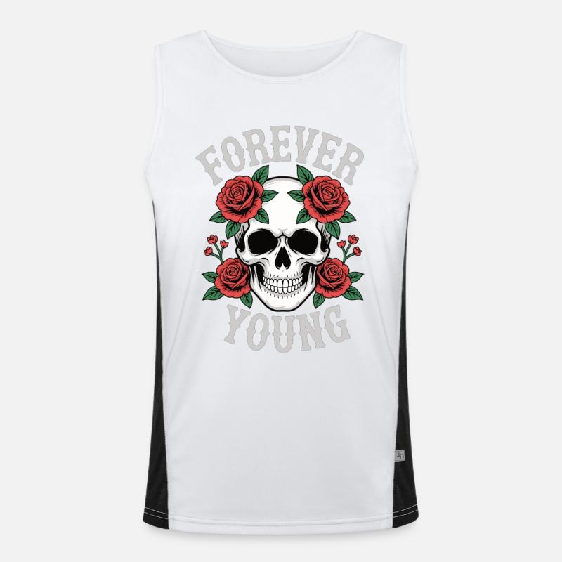 Forever Young Skull Roses - Men's Functional Contrast Tank Top  - white/black