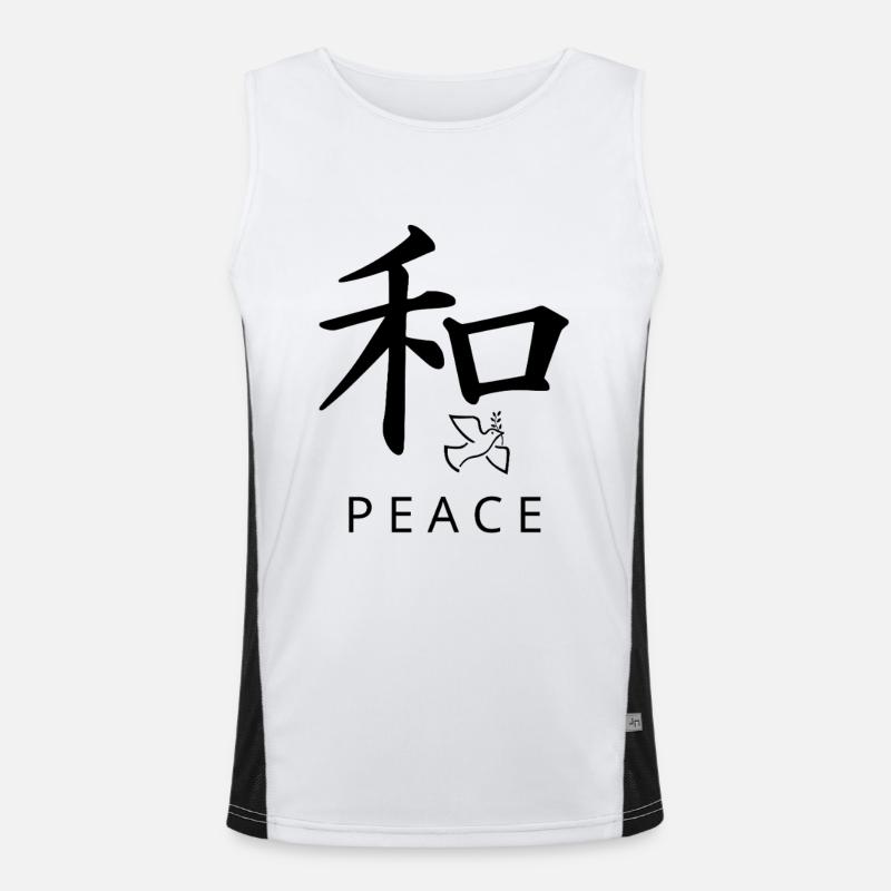 Kanji PEACE (和) mit Dove | Sauber Minimal Funktionelles Kontrast-Tank Top für Männer 
