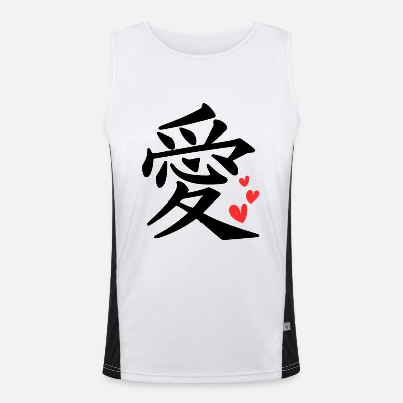 Kanji LOVE (愛) with Hearts | Minimal Vector Men's Functional Contrast Tank Top 